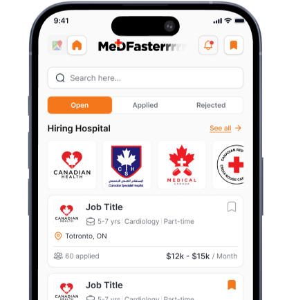 Mobile app showing job search interface