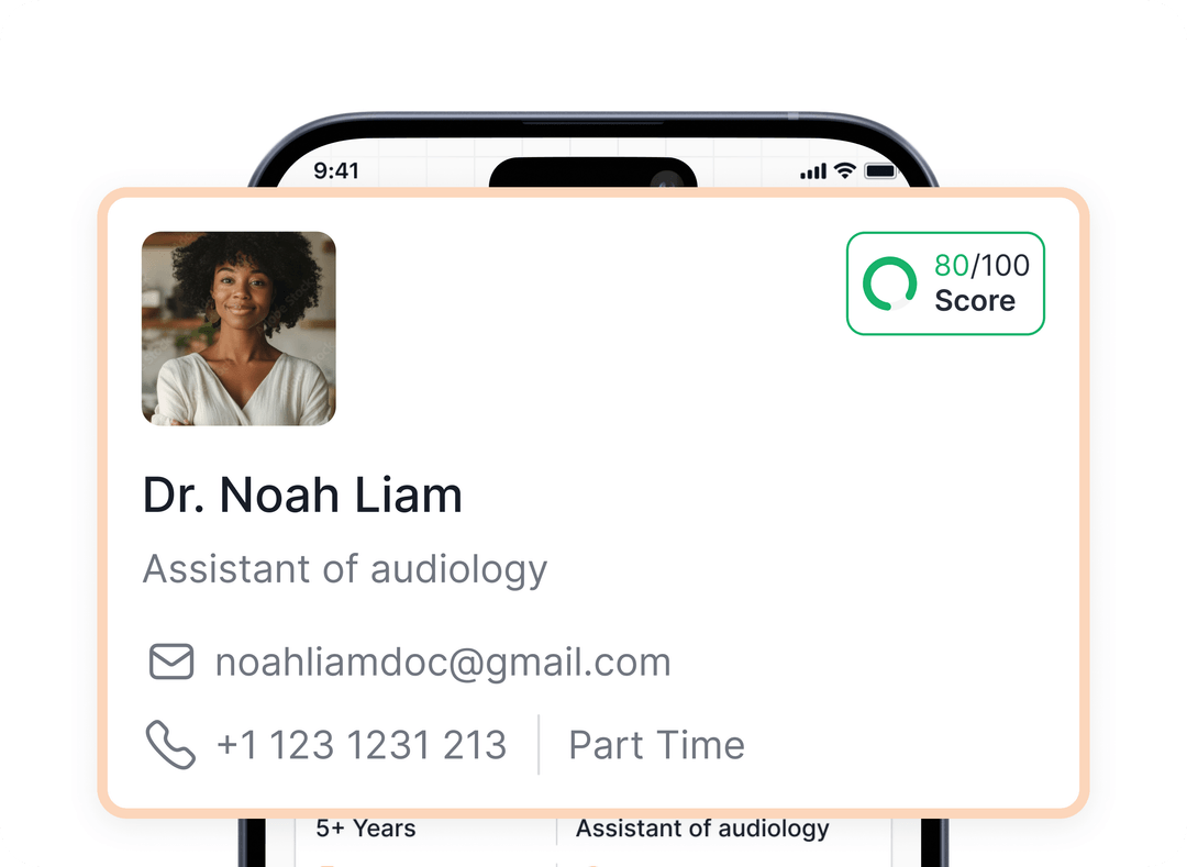 Verified score card showing Dr. Noah Liam profile